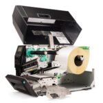 Industriële labelprinter Toshiba B-EX6T met kap open en cutter